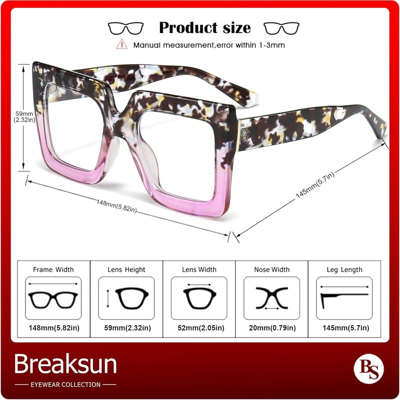 Breaksun Oversized Blue Light Glasses for Women Fashion Thick Square Computer Eyewear Non-Prescription Black Glasses (Floral Gradient Purple) - Image 5